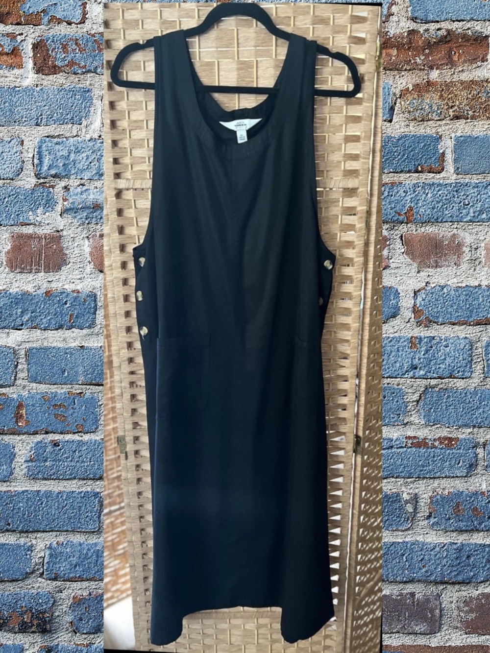 AKS Amy K Su Vintage Black Tencel Side Button Jumper Maxi Apron Dress XL